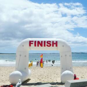 Inflatable finish line at the beach